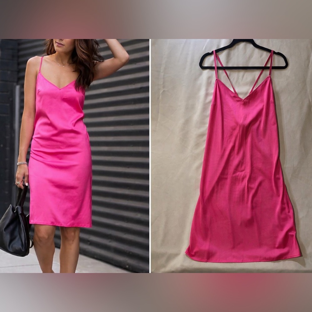 The Drop Pink Satin Slip Mini‎ Dress Size Medium Spaghetti Strap EUC
